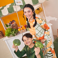 Baju Raya Umbi mother and son match pair boxy blouse printed sunflower and boy kurta pine green
