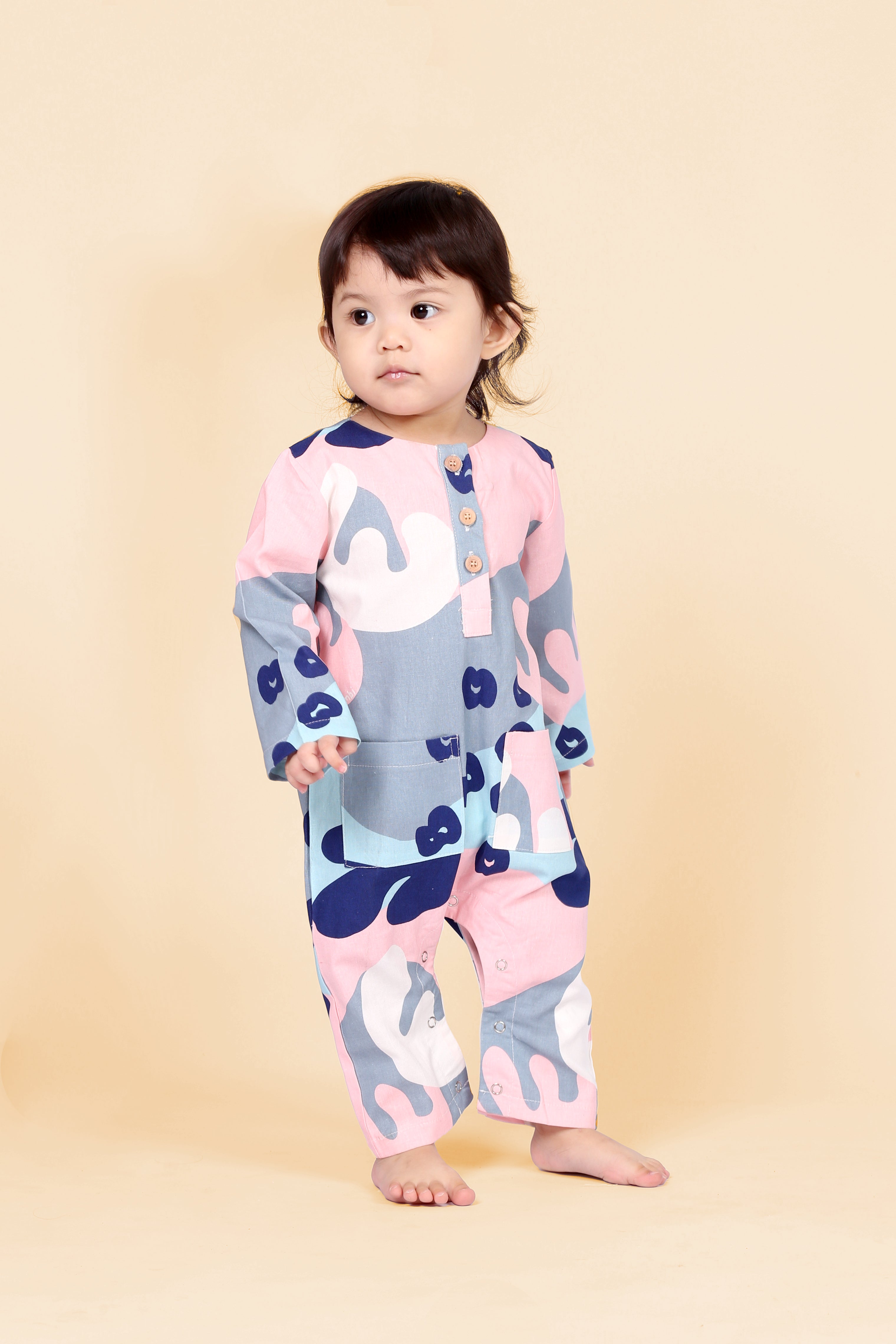 baju raya family sedondon kids baby jumpsuit coral print