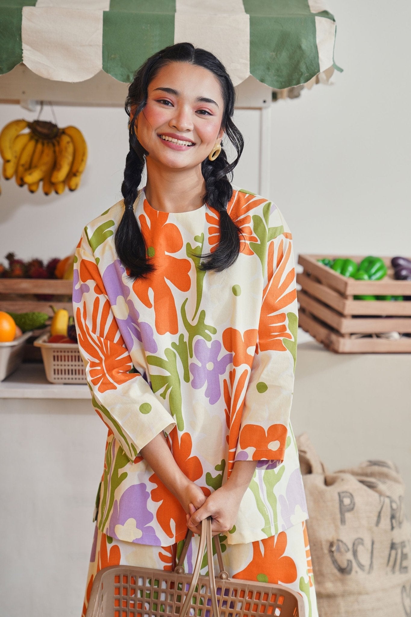 At The Market Collection Women Boxy Blouse Fleur Print - Umbi