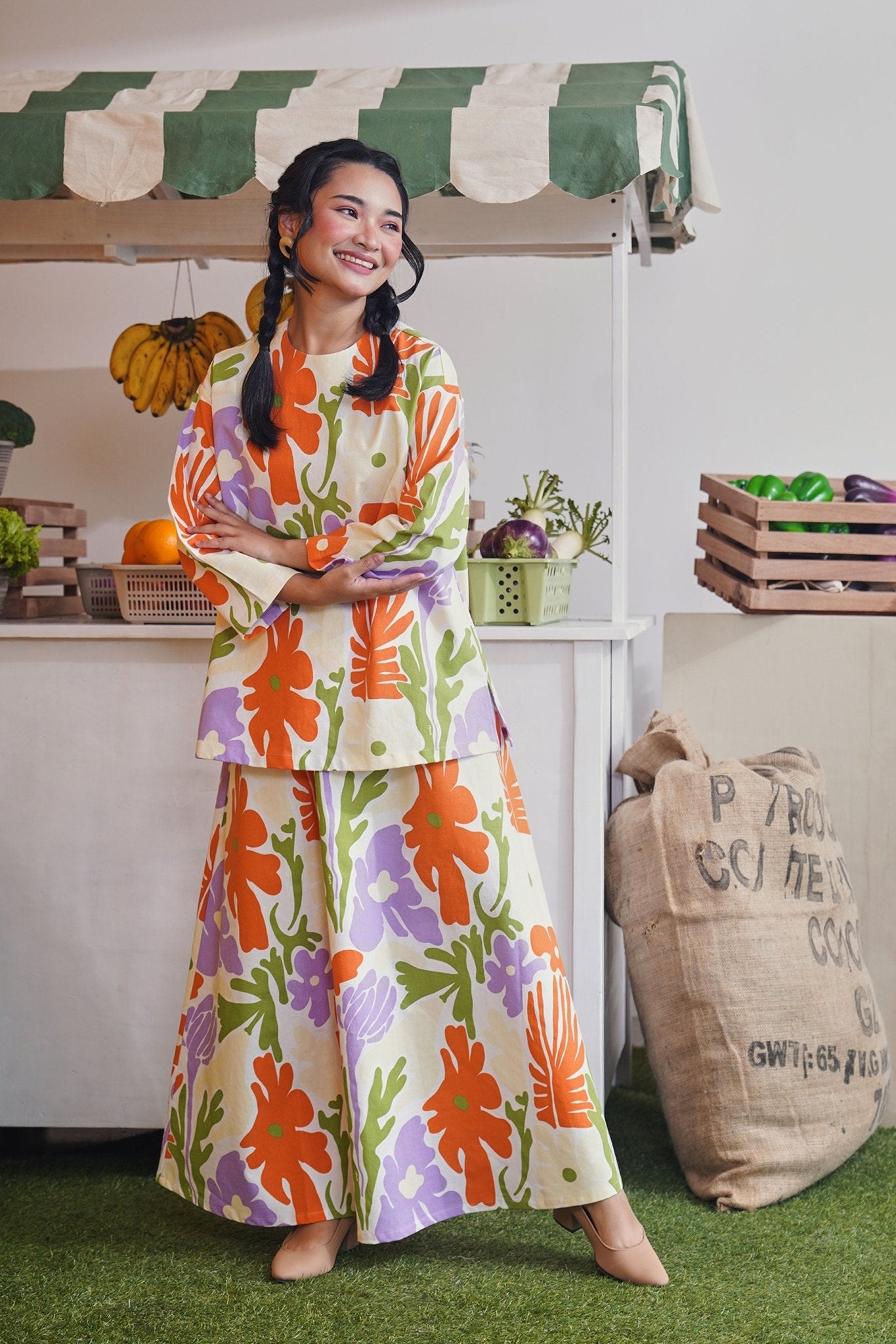 At The Market Collection Women Boxy Blouse Fleur Print - Umbi
