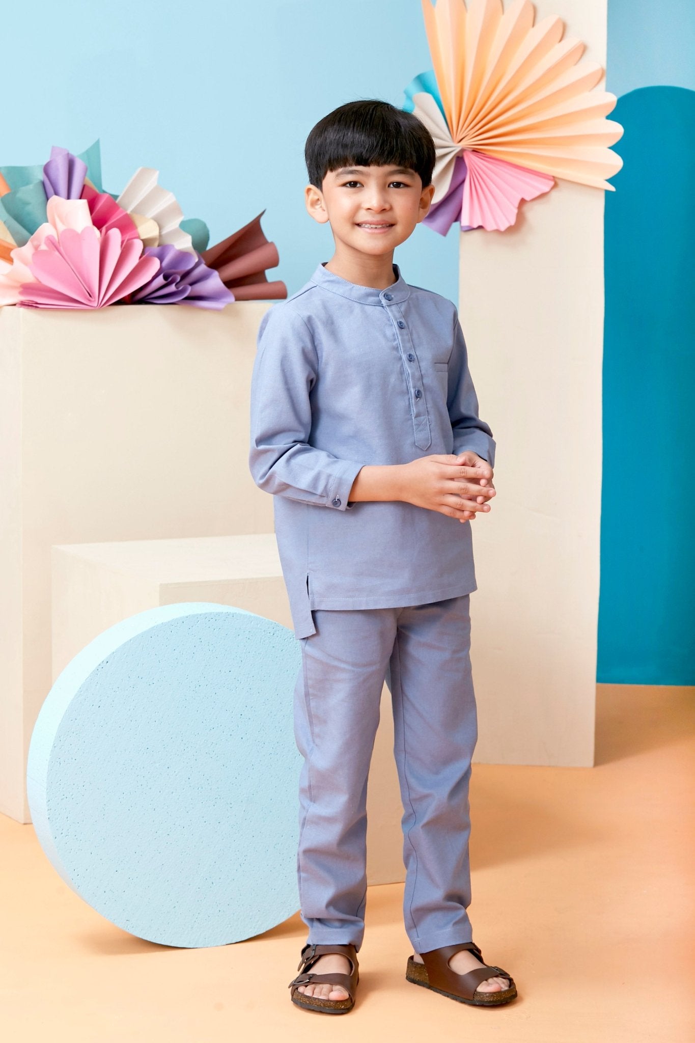 The Coral Baju Melayu Top Pigeon Blue - Umbi