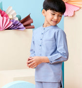 The Coral Baju Melayu Top Pigeon Blue - Umbi