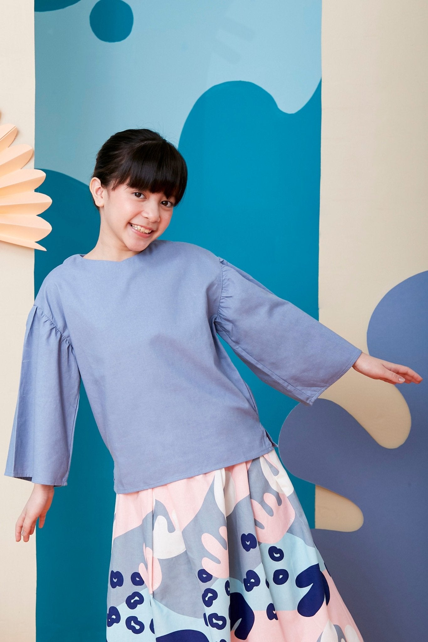 The Coral Flare Blouse Pigeon Blue - Umbi