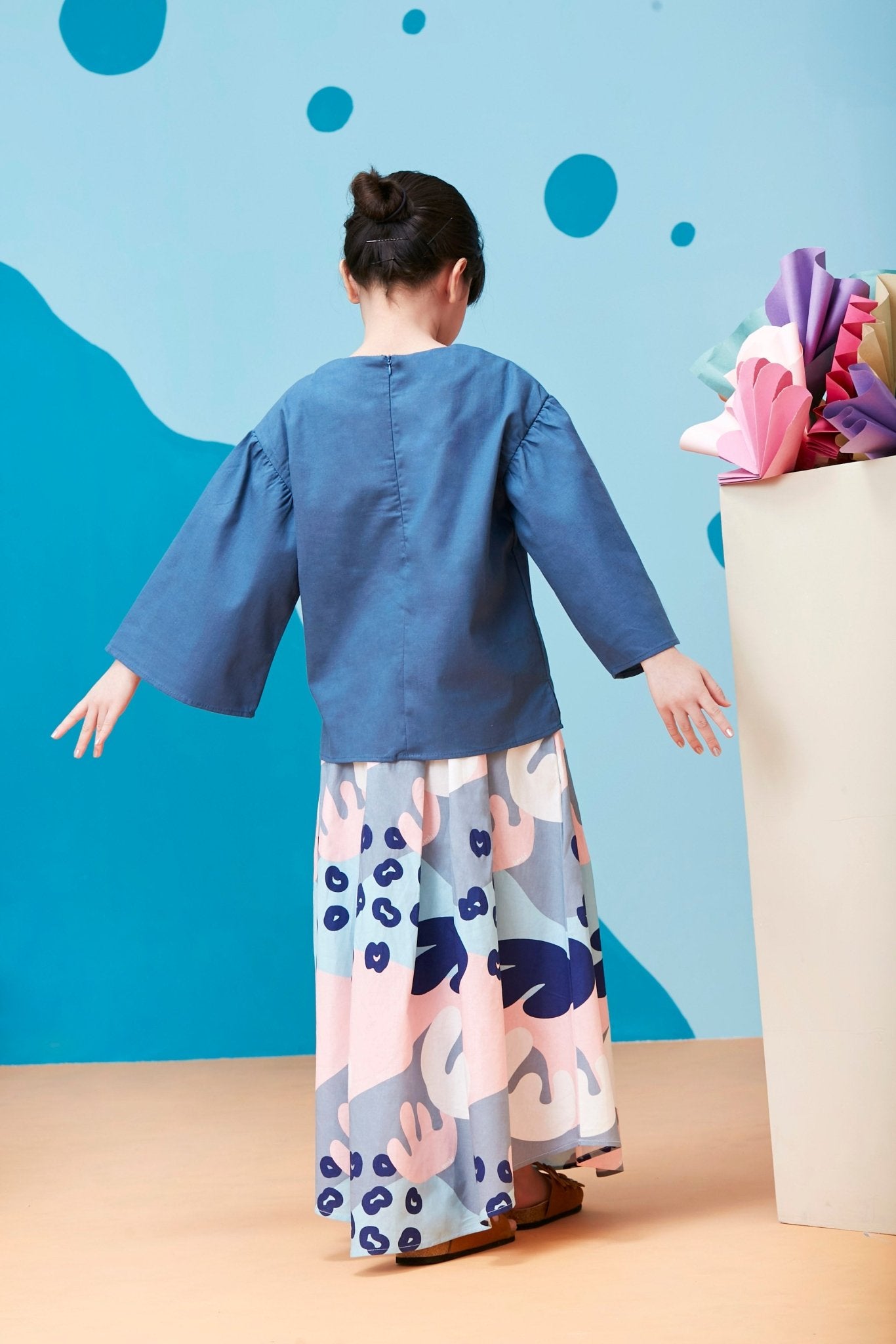 The Coral Flare Blouse Steel Blue - Umbi