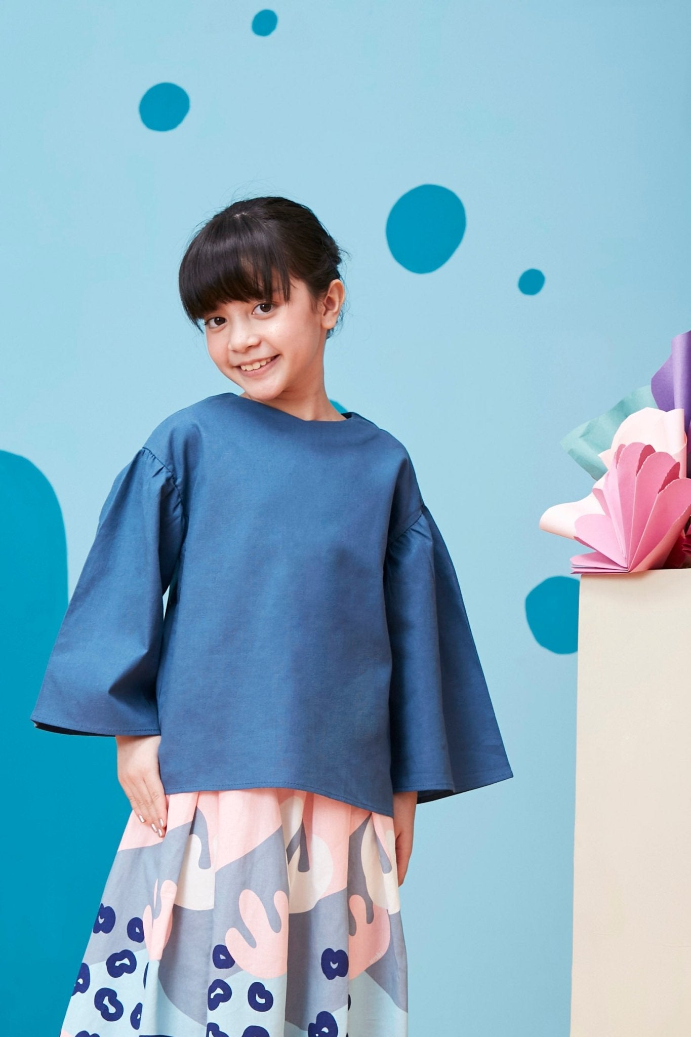 The Coral Flare Blouse Steel Blue - Umbi