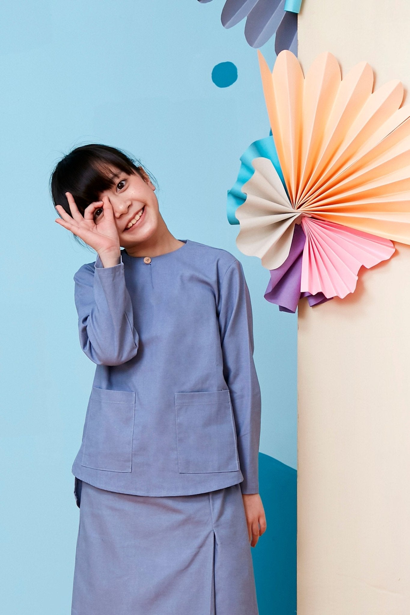 The Coral Kurung Top Pigeon Blue - Umbi