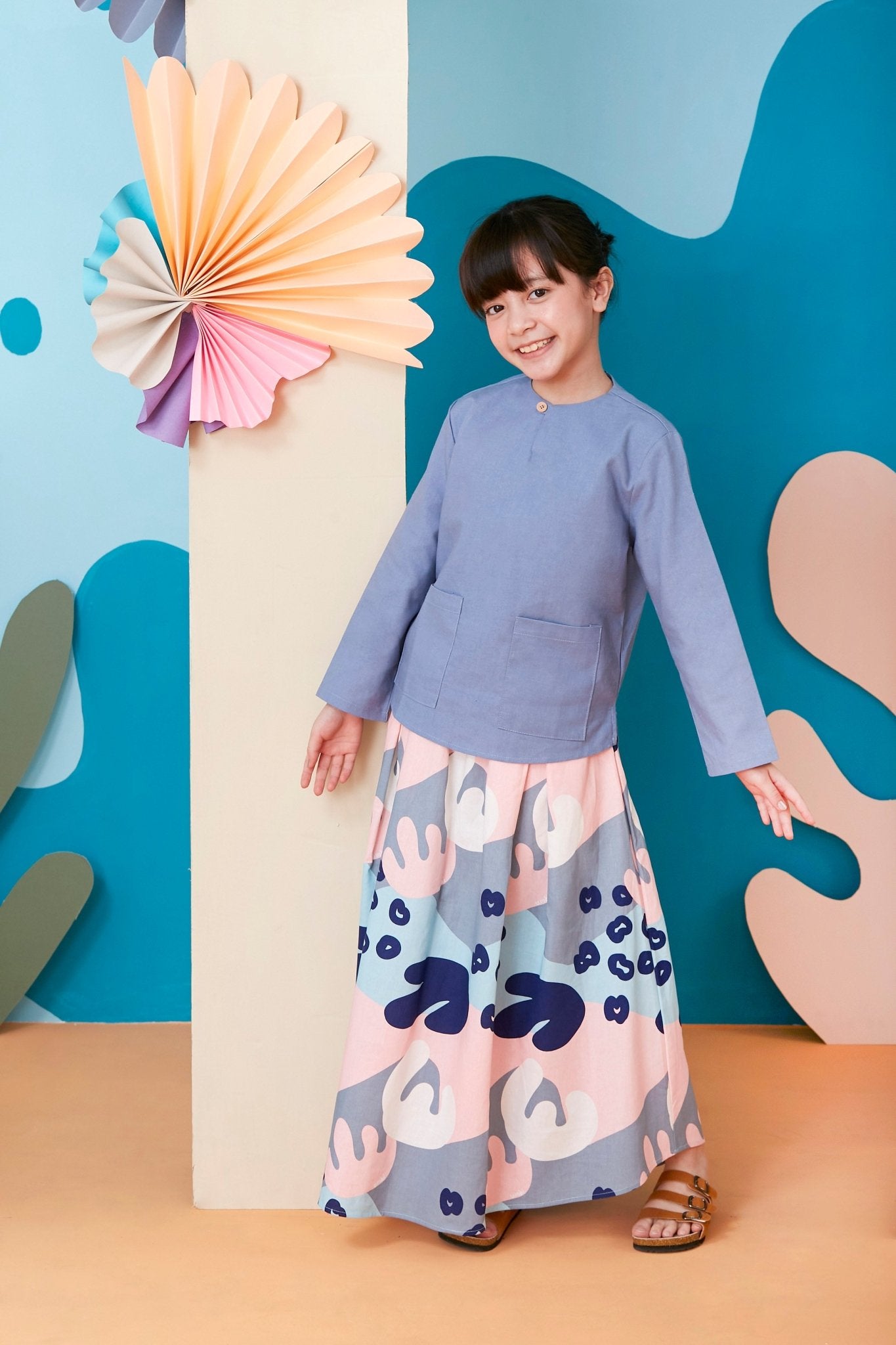 The Coral Kurung Top Pigeon Blue - Umbi