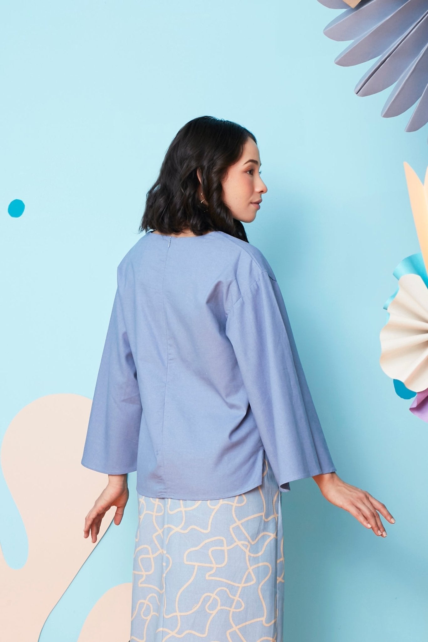 The Coral Women Flare Blouse Pigeon Blue - Umbi