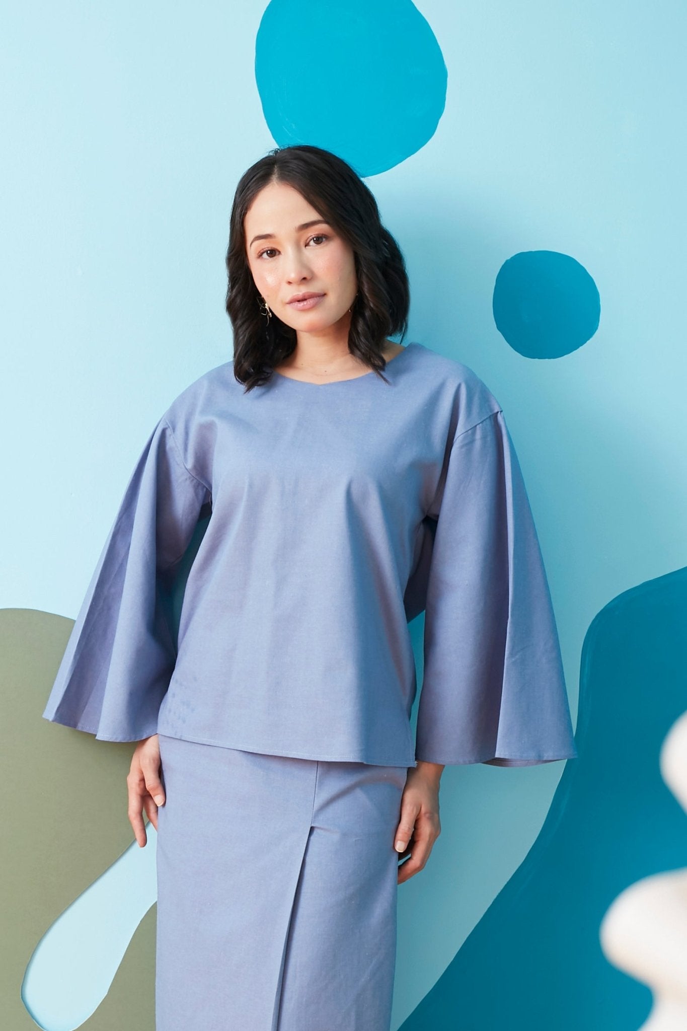 The Coral Women Flare Blouse Pigeon Blue - Umbi