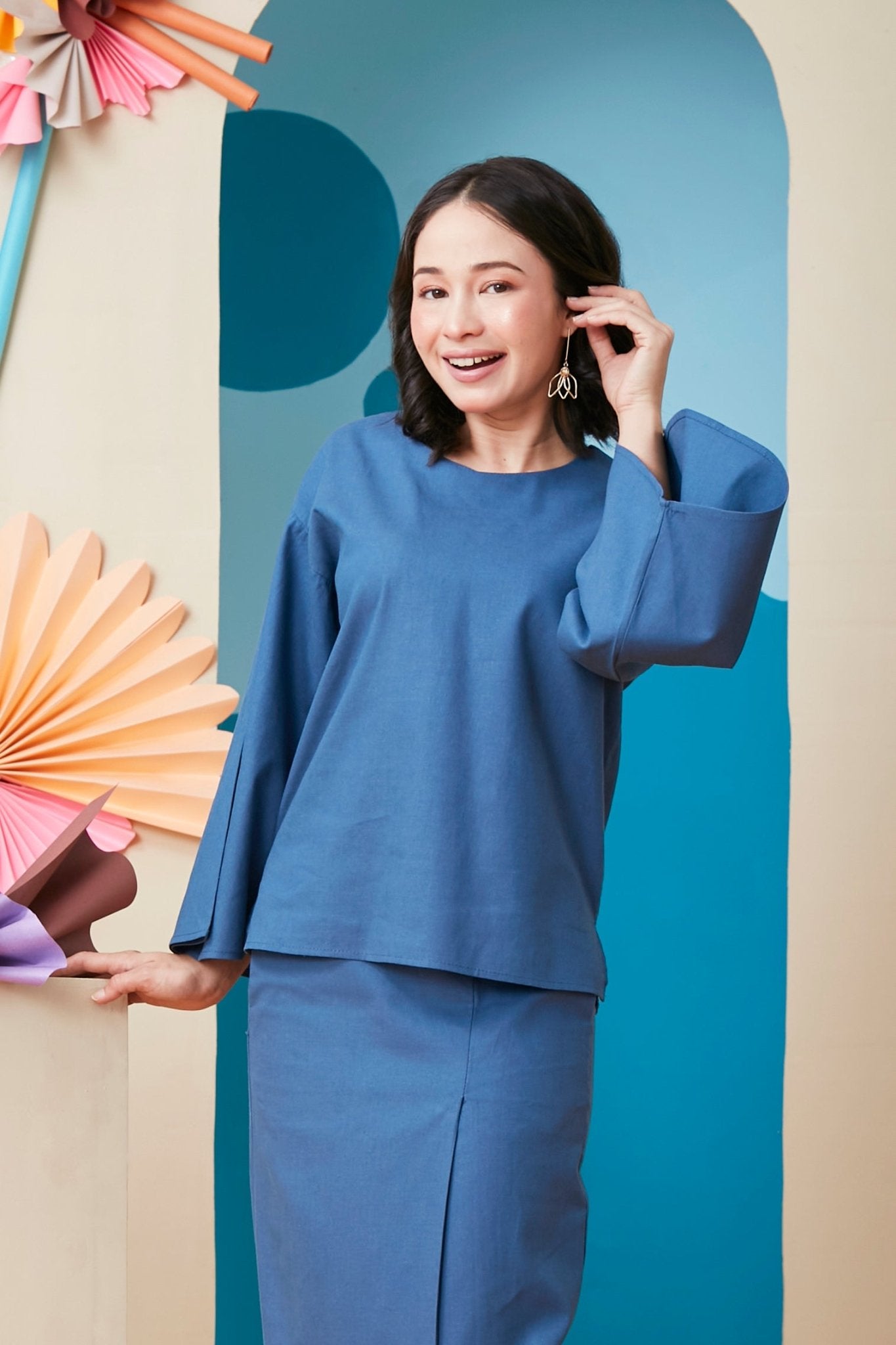 The Coral Women Flare Blouse Steel Blue - Umbi