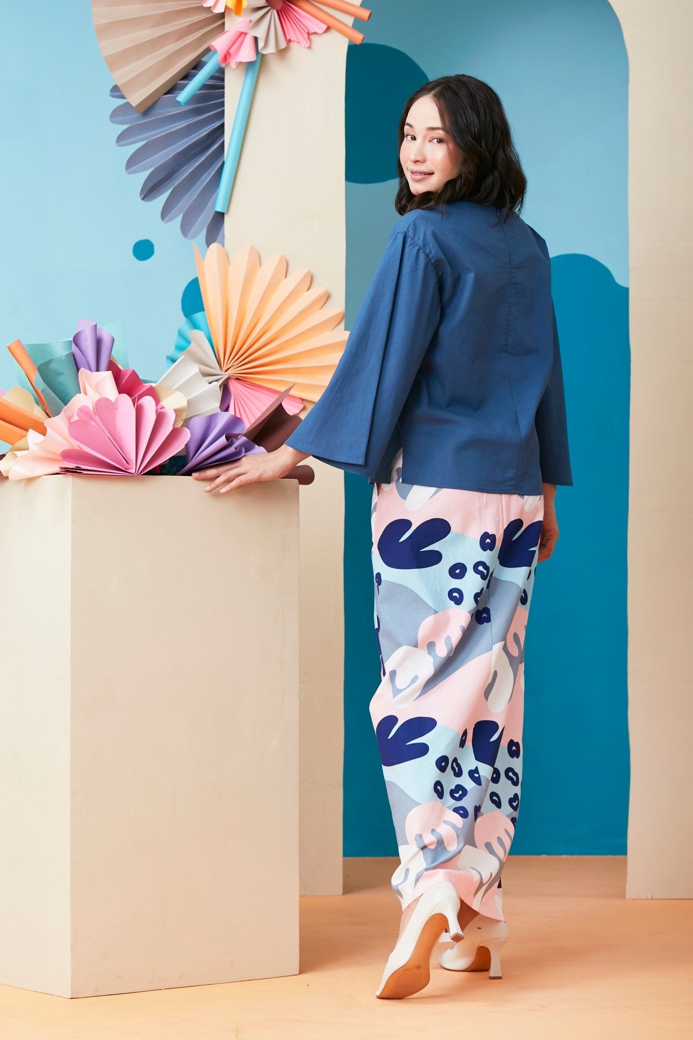 The Coral Women Flare Blouse Steel Blue - Umbi