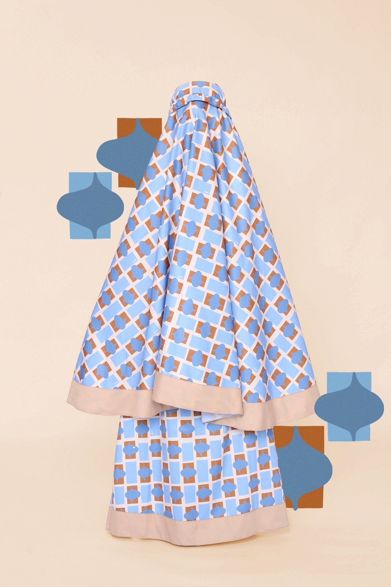 The Soleha Telekung Checked Blue Print - Umbi