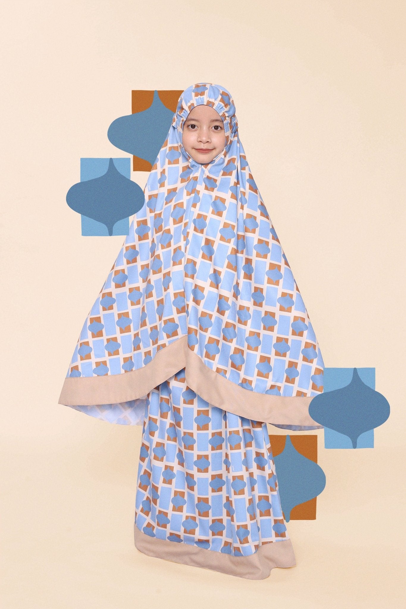 The Soleha Telekung Checked Blue Print - Umbi